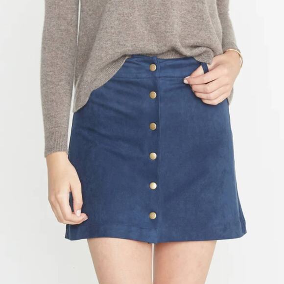 Marine Layer A-Line Rosie Skirt Medium Faux Suede Indigo Mini Snap Button Fall - Picture 1 of 9
